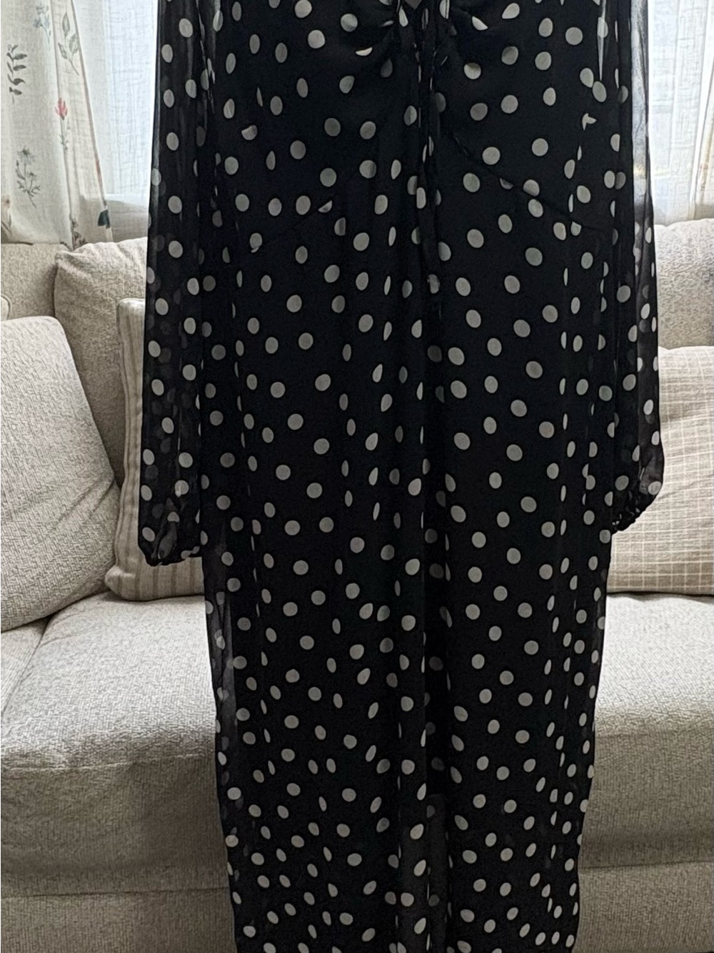 Ava & Viv Black Polka Dot Long Sleeve Midi Dress